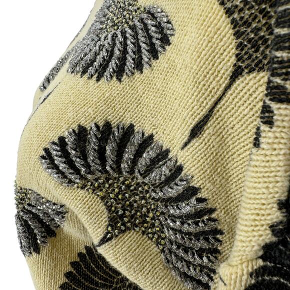 Magnolia Vtg Women's Sweater SZ S Beaded Embellished Crane Bird Print Fan Yellow - Picture 8 of 11